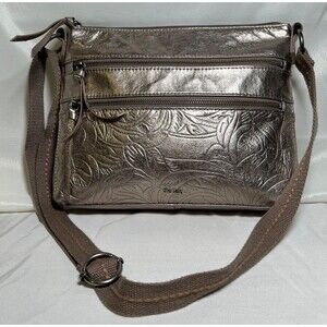 The Sak Collective Purse Shoulder Bag Gold Tone Leather Embossed Floral